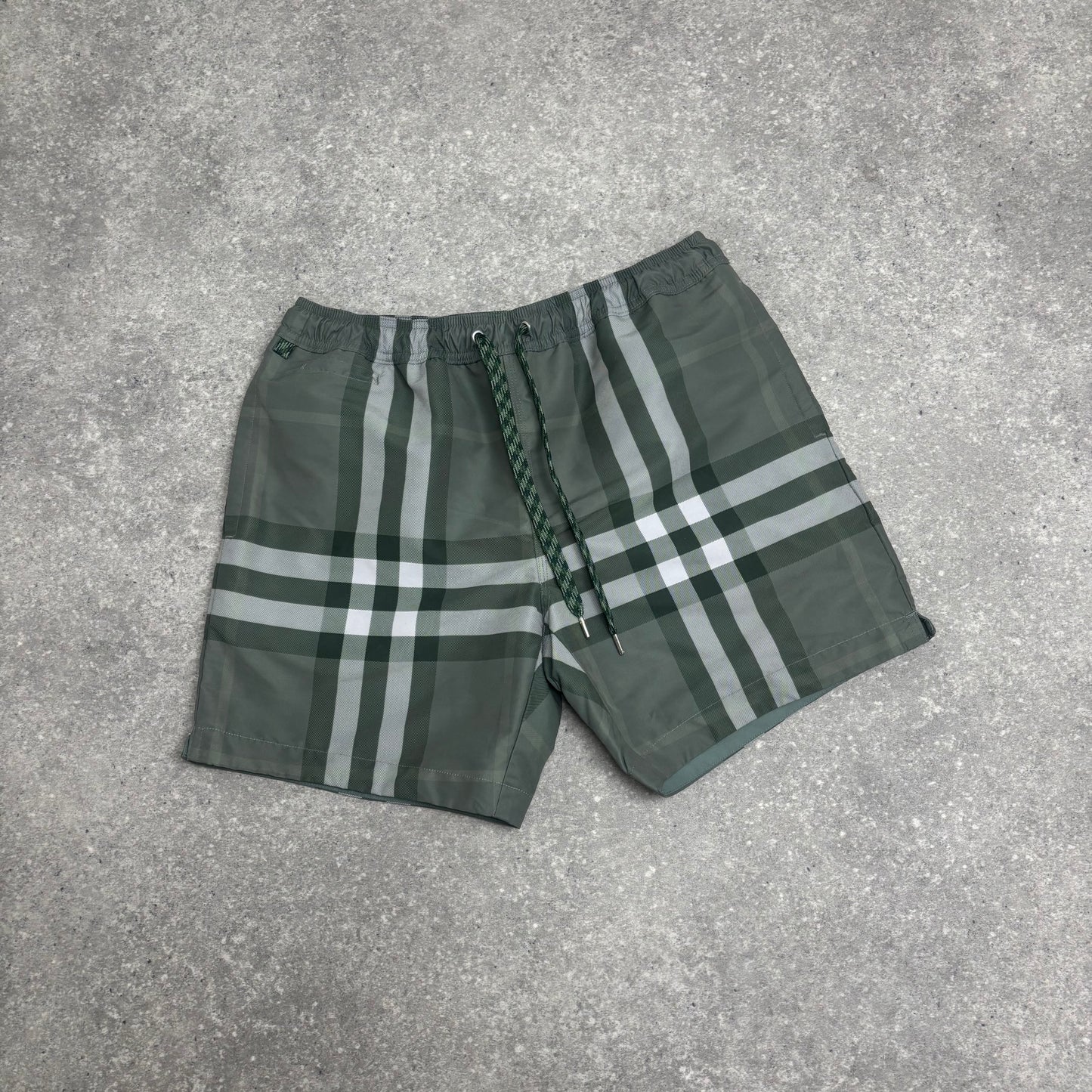 BURBERRY MARTIN CHECK SWIM SHORTS ‘DUSTY GREEN’